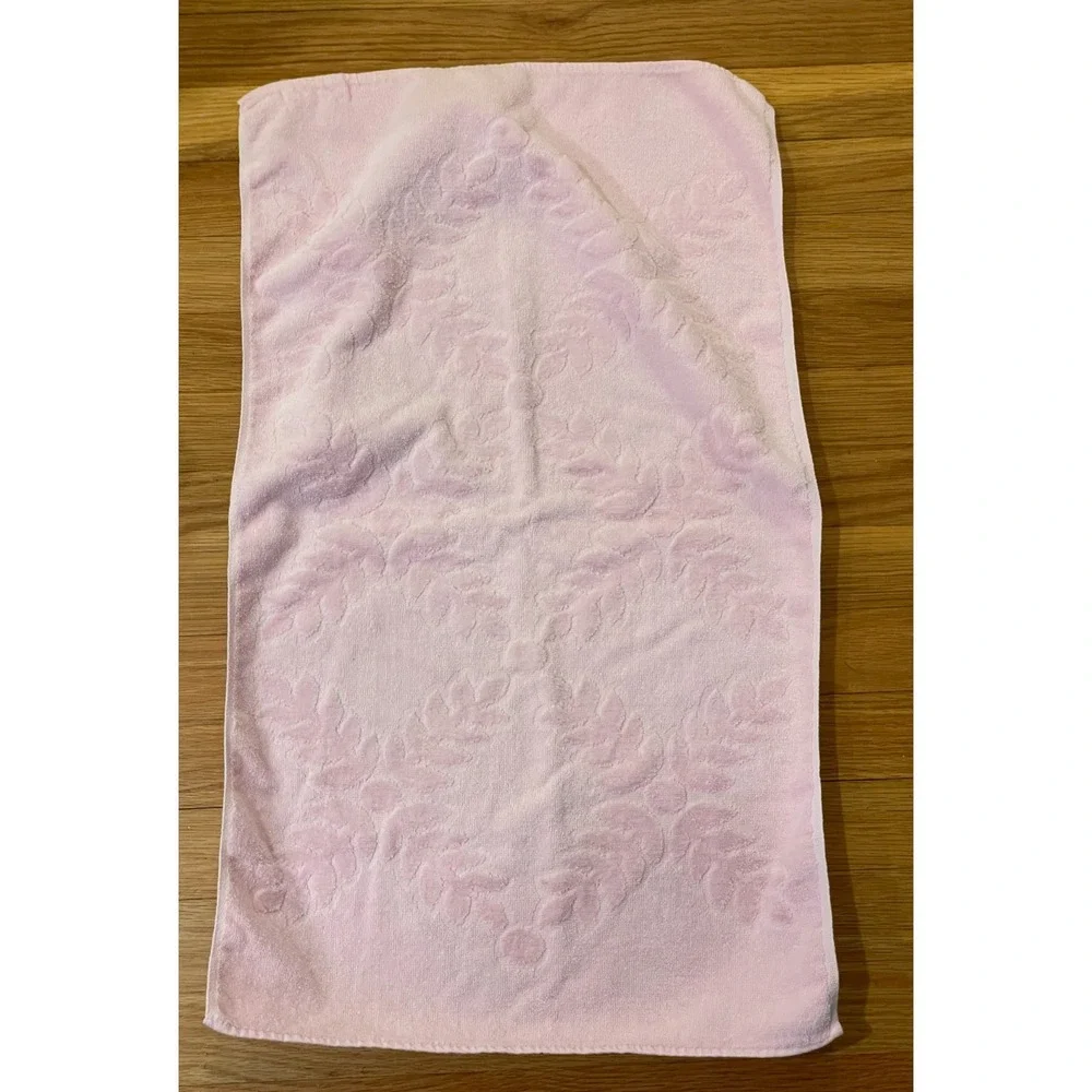 Vintage Cannon Pink‎ Fig Leaf 4 Hand Towel Set Sculpted Textured Cotton USA